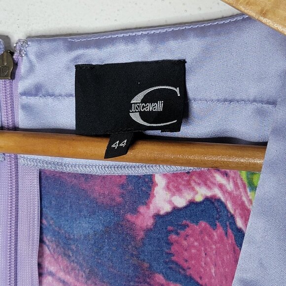 Just Cavalli Purple / Green Floral Print Satin Sheath Dress Size 44 / 8 - Picture 6 of 6